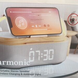Portable Stereo Speaker with Wireless Charging and Ambient Light - White
